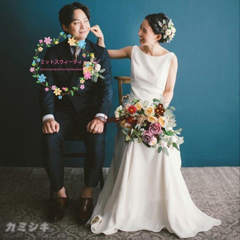【期间限定】ウェディングドレス 結婚式 二次会 ホワイト 花嫁 白ワンピース ロング丈ドレス 披露宴 シンプル 前撮り ウエディングドレス Aラインドレス 袖なし ブライダル