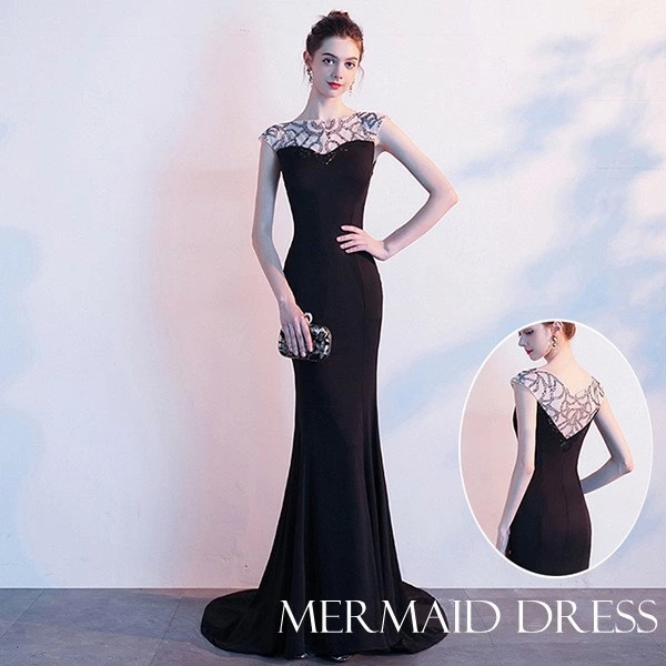 【送料無料】ロングドレス マーメイドライン パーティードレス イブニングドレス ノースリーブ ナイトドレス エレガント マーメイドドレス 結婚式 二次会 演奏会 忘年会 黒 ブラック S M L XL