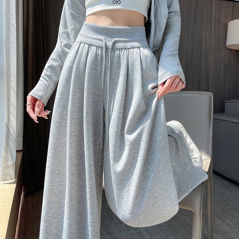 【1点ご購入 で10点プレゼントいたします】グレーのスポーツパンツ女性早秋2025ゆったりワイドパンツハイウエストカジュアルストレート衛ズボン