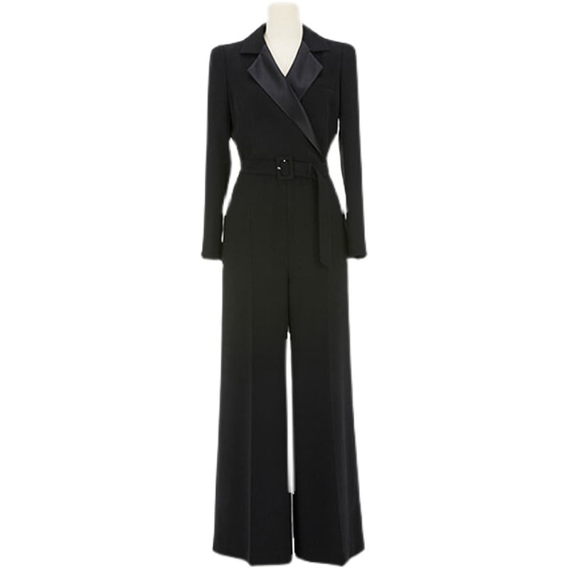 パンツスーツ セットアップ ストレートパンツ ロング丈 袖あり 長袖 Vネック 襟付き ストレート Iライン スマート 大人可愛い シンプル 大人 上品 おしゃれ レトロ 大人女子 こなれ感