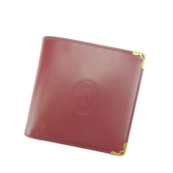 二つ折り財布 マストライン ボルドー ゴールド 中古