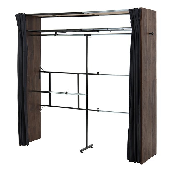伸縮クローゼット（ウォールナット）棚付き 洗えるカーテン付き VR-7243WN
