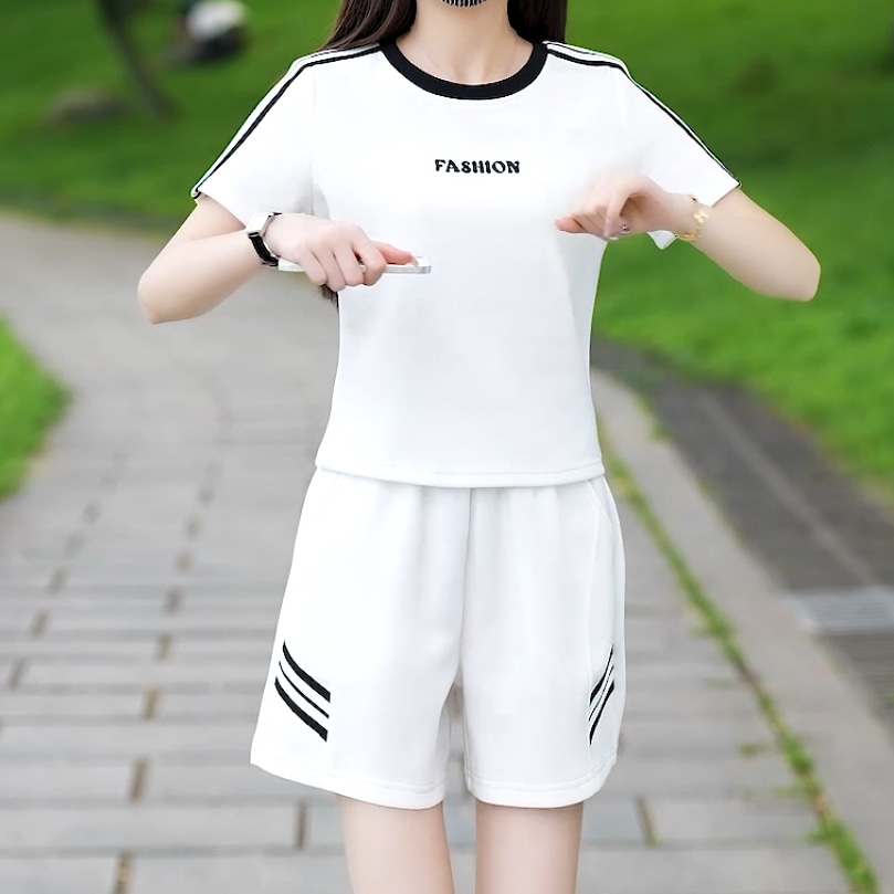 セットアップ 2点セット 上下セット カットソー Tシャツ 半袖 クルーネック プルオーバー ショート丈 ショートパンツ ウエストゴム ポケット 可愛い かわいい 大人可愛い きれいめ シンプル