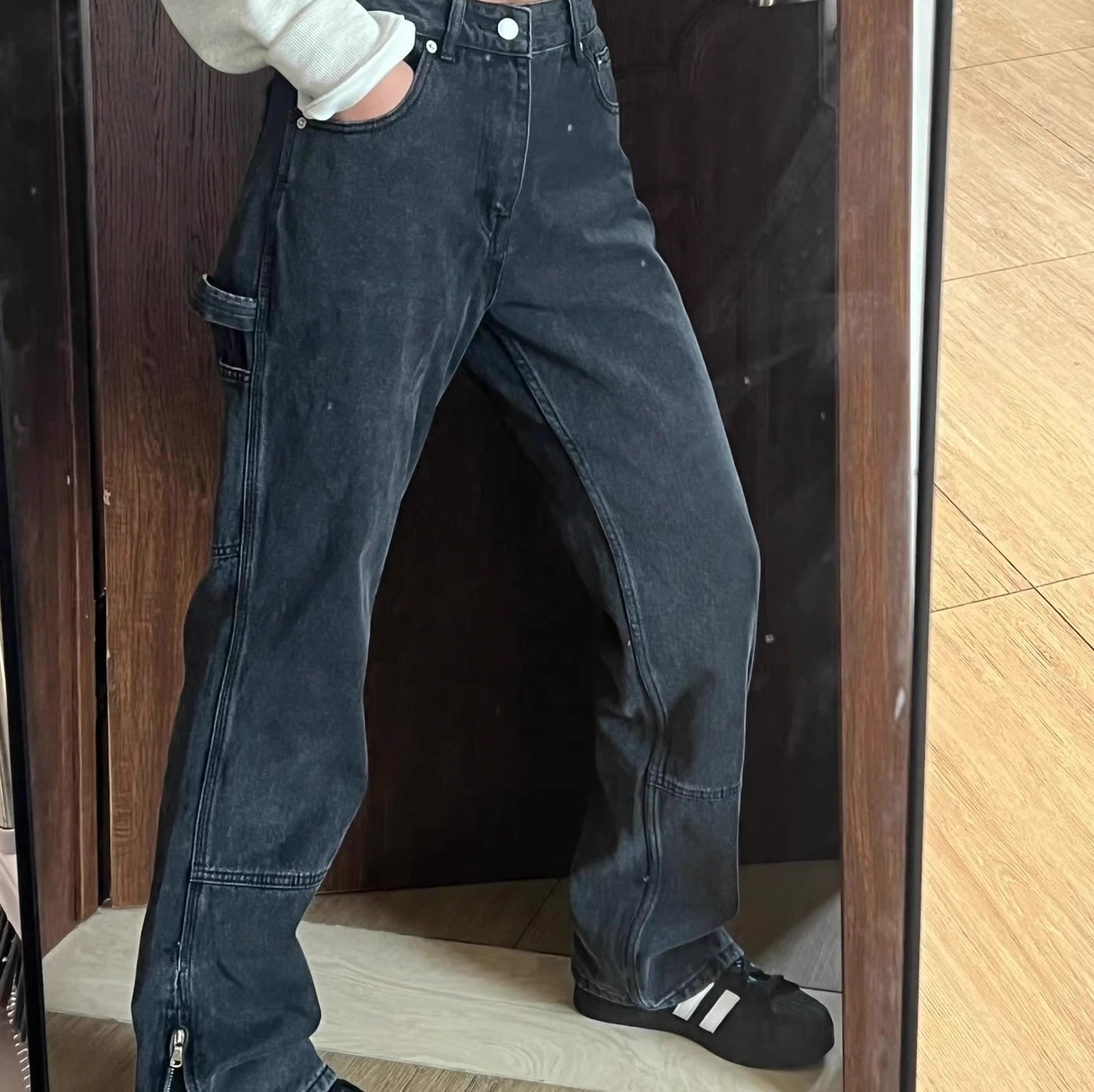 メンズ ロングパンツ デニムパンツ フルレングス セミフレア ストリート ファスナー ポケット ハイウエスト アメカジ デニム ブルーデニム カラーデニム シンプル カジュアル おしゃれ こなれ感