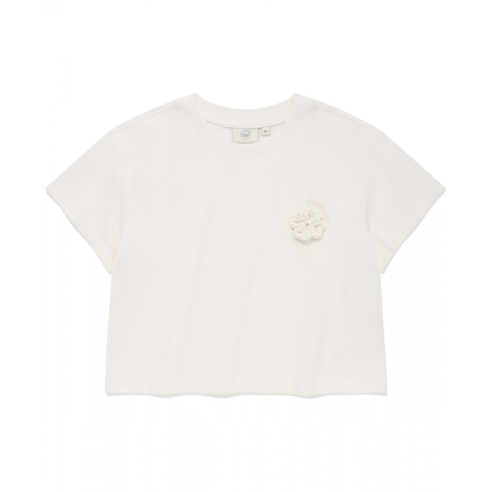 COVERNAT 女性用クロップオーバーフィットコサージュ Tシャツホワイト