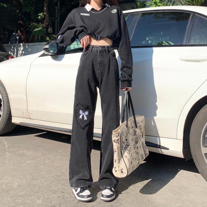 デニムパンツ ボトムス パンツ デニムパンツ ロング ロング丈 ストレート リボン ハイウエスト デニム かわいい 大人可愛い きれいめ シンプル カジュアル 大人 上品 おしゃれ お洒落 大人可愛い