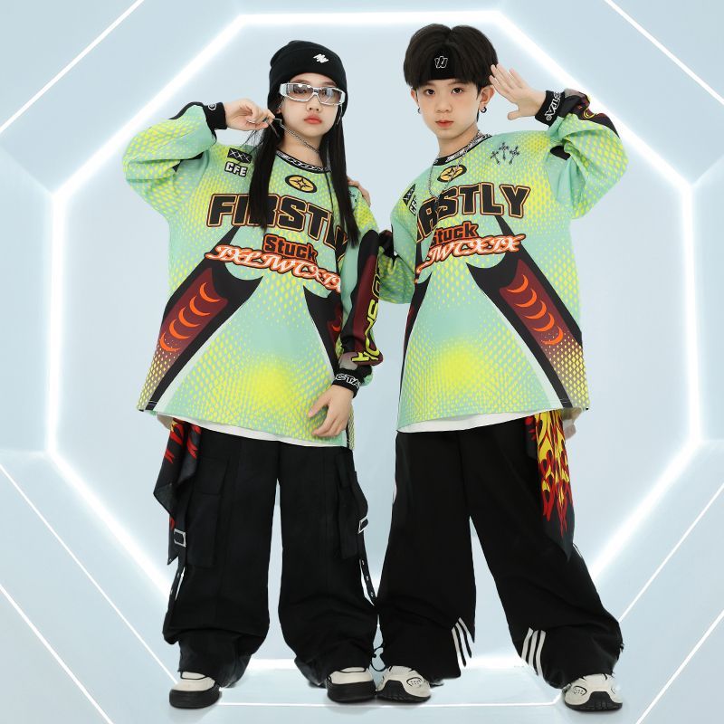 Hiphop子供の街のダンスのファッション服の男の子は子供のヒップホップの子供服の女の子のファッションのブランドのショーの服のクールでかっこいいスーツを演出します