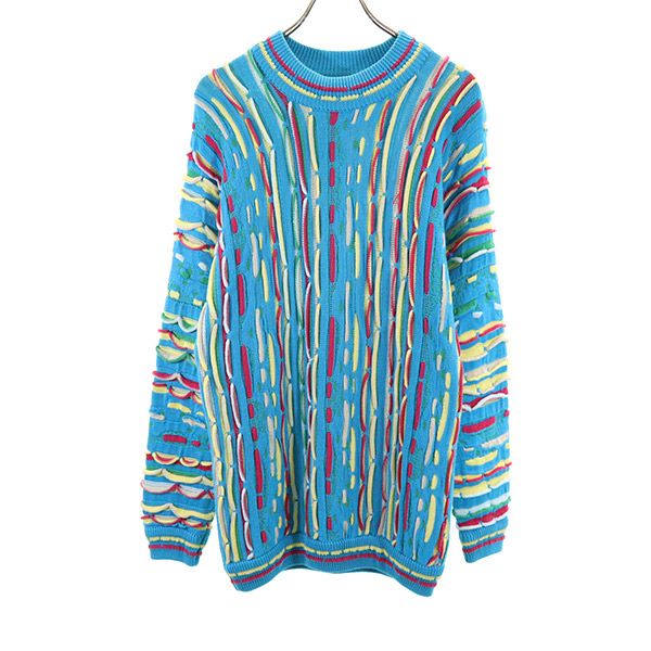 クージー 90s オールド 3D 総柄 長袖 コットン セーター S 水色系 COOGI ニット メンズ 15,077円