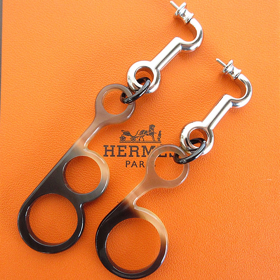 エルメス HERMES ピアス ラプソディ バッファローホーン/メタル ブラウン/シルバー レディース s0674g