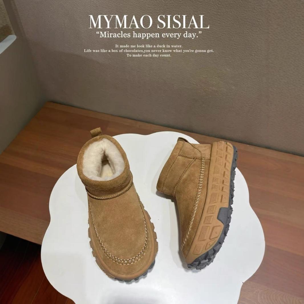 耐摩耗性滑り止め厚底冬マザーズコットンシューズとファー一体型スノーブーツ本革プラスベルベットローカットアウターウェア厚みのある本物