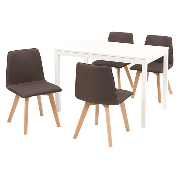 ダイニング5点セット[テーブル（110x70cm ホワイト）x１ チェア（ブラウン）x4] 組立品