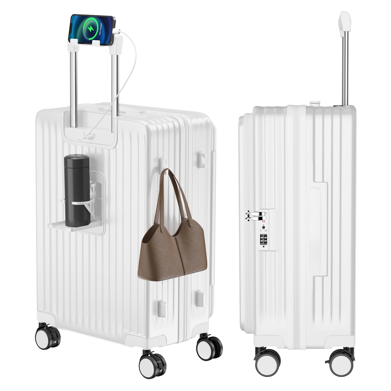 [Vivcon] スーツケース キャリーケース 多機能 片開き 拡張機能付き ストッパー付き キャリーバッグ 携帯スタンド USBポート付き カップホルダー付き 隠しフック機能 超軽量 耐衝撃 静音