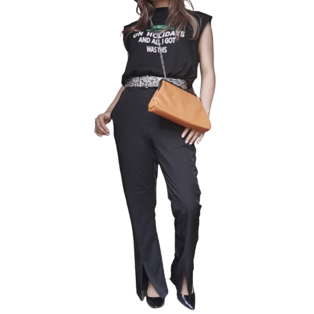 Front Slit Center Press Slacks (black) A,D,G レディース パンツ