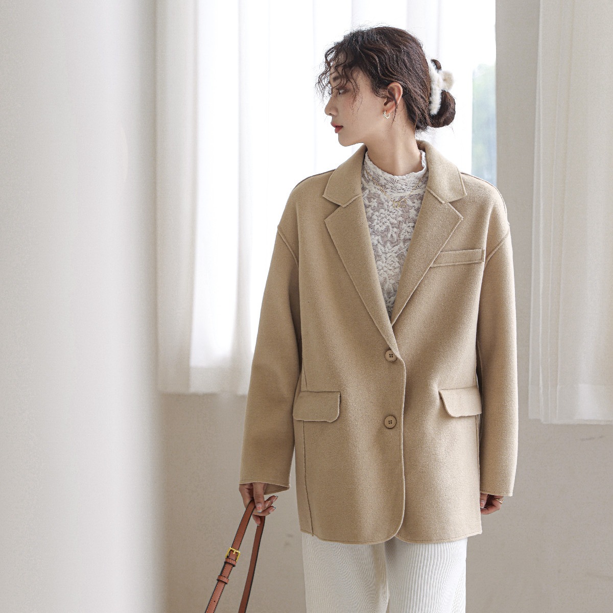 セール特価 両面カシミヤコートテーラードジャケット春夏秋韓国ファッションアウターレディース通勤カジュアル テーラードジャケット Size ｍ Www Shred360 Com