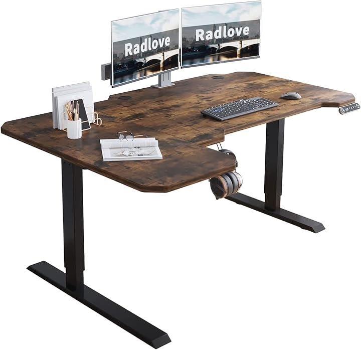 昇降デスク L字パソコンデスク 電動昇降式デスク 天板幅150CMx101CM ゲーミングデスク 机 スタンディングデスク PCデスク 高さ調節可能(ブラウン, 150x101CM)