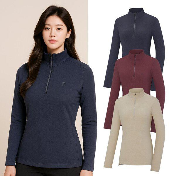 女性用極細フリース登山長袖ハーフジップTシャツ KSC044WT0W