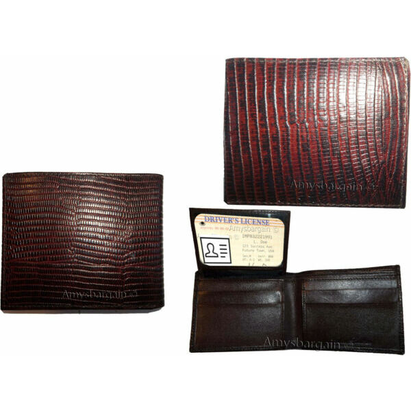 二つ折り財布 Lot of 3 New Lizard Skin Printed Leather Mans Brown billfold wallet 6 cards ID