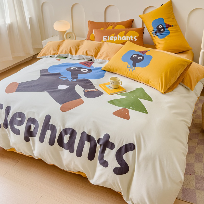 綿デジタルプリントコットン4点セット春と秋純綿かわいいスタイルのベッドシーツキルトカバー子供用3点セット