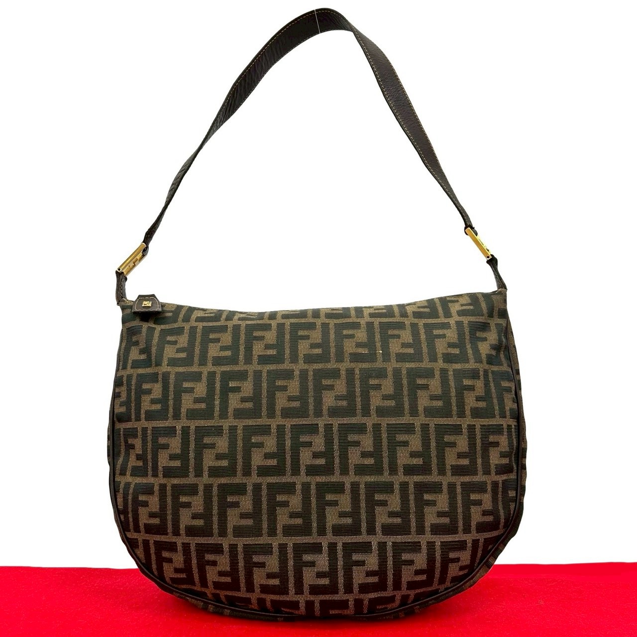 ヴィンテージ ズッカ FF 柄ショルダーバッグ レザー キャンバス ブラウン 39039