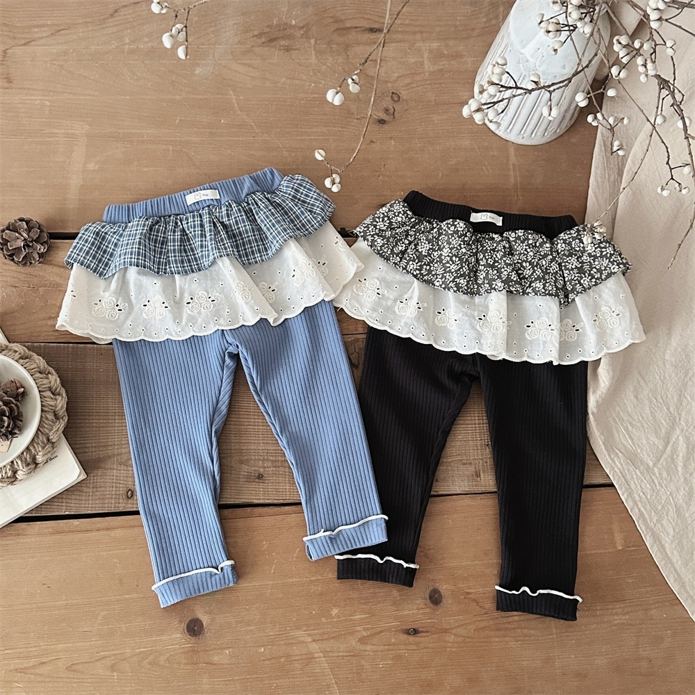 春と秋の乳幼児用花柄格子レギンススカート，女の子の赤ちゃんは身だしなみの外にレースを重ね着しズボン，ベビー服ズボン