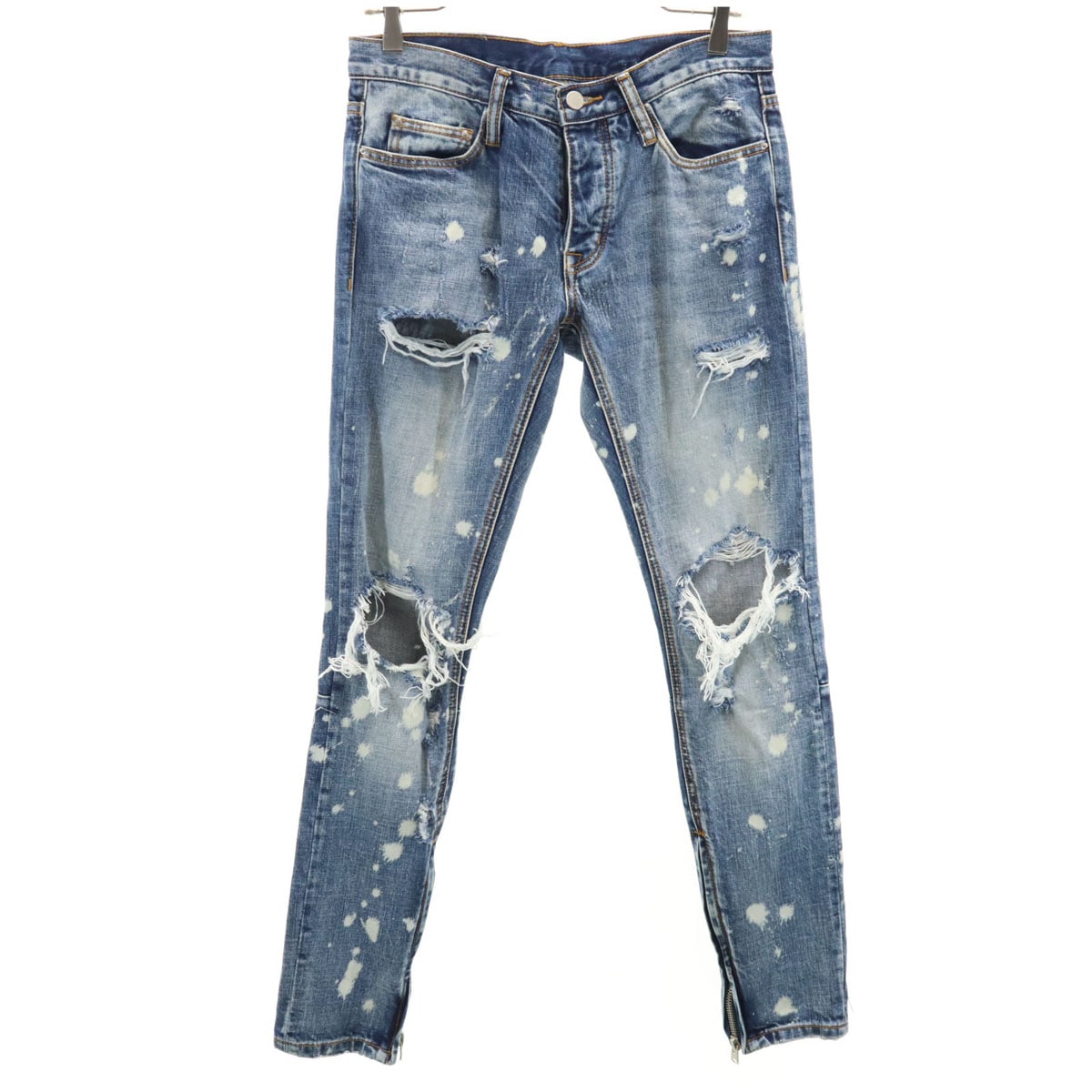 ブリーチ加工 スキニーデニムパンツ w29 ボタンフライ ジーンズ メンズ 古着