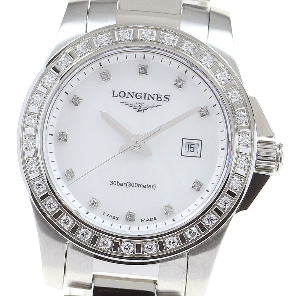 ロンジン LONGINES L3.258.0 コンクエスト ダイヤベゼル 11P クォーツ レディース 美品 保証書付き_814586【中古】