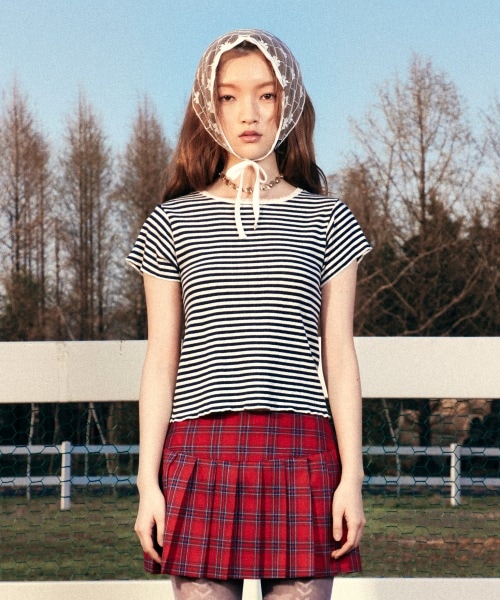 YOUHEE LACE STRIPE TSHIRTS NAVY YHSTEB005NV