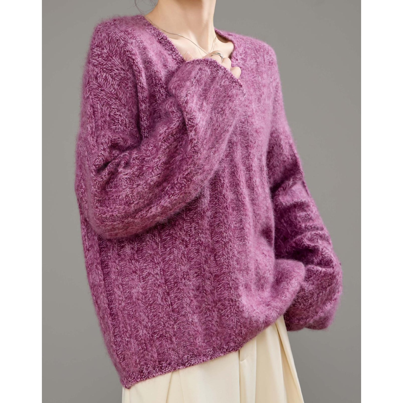 ニットセーター 混色 モチモチ 雰囲気感 Vネック 厚め 着やせ セーター 女 秋冬 6,700円