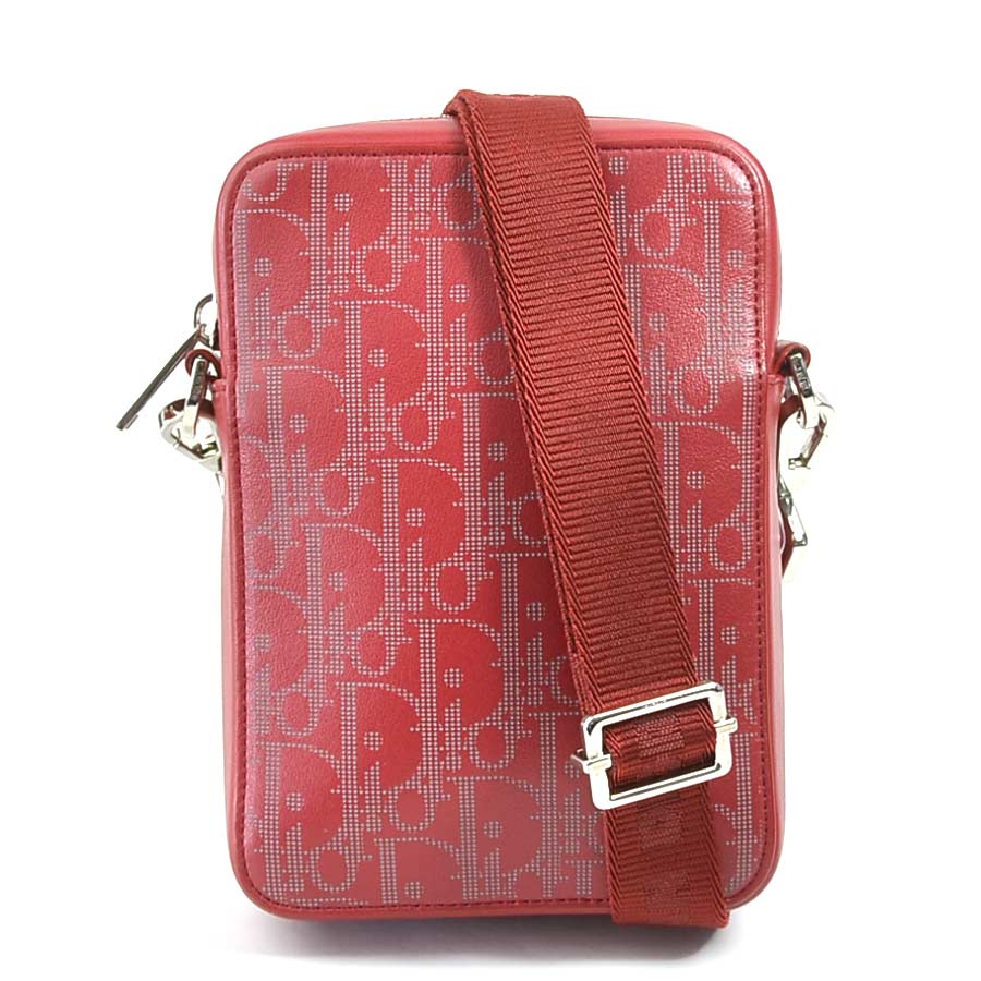 ディオール Dior 斜め掛けショルダーバッグ レザー ダークレッド/グレー シルバー ユニセックス e58976a