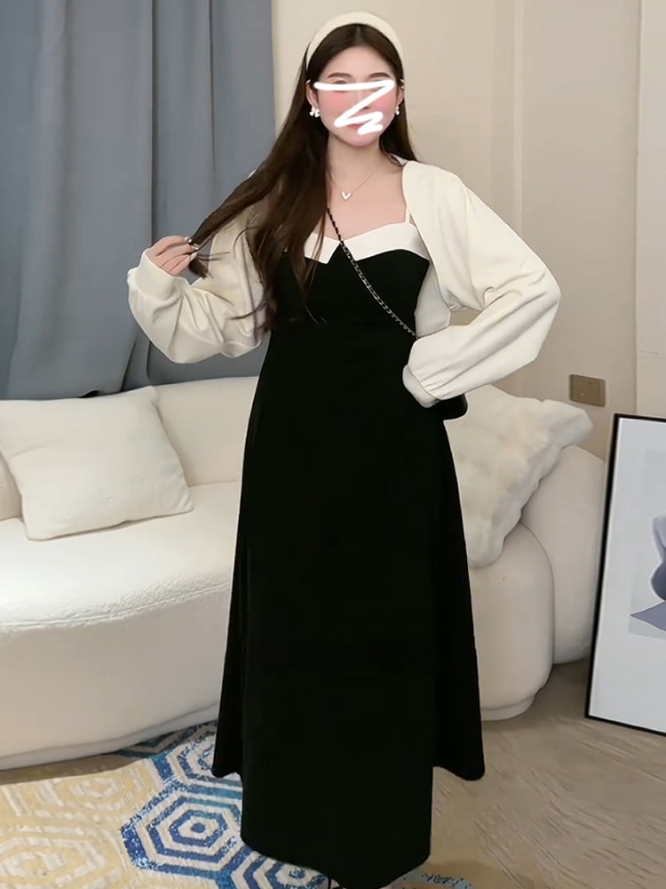 新しいフランスの気質長袖ドレス子供シーズン小さな人々がロングドレスのセットをドレープ着用