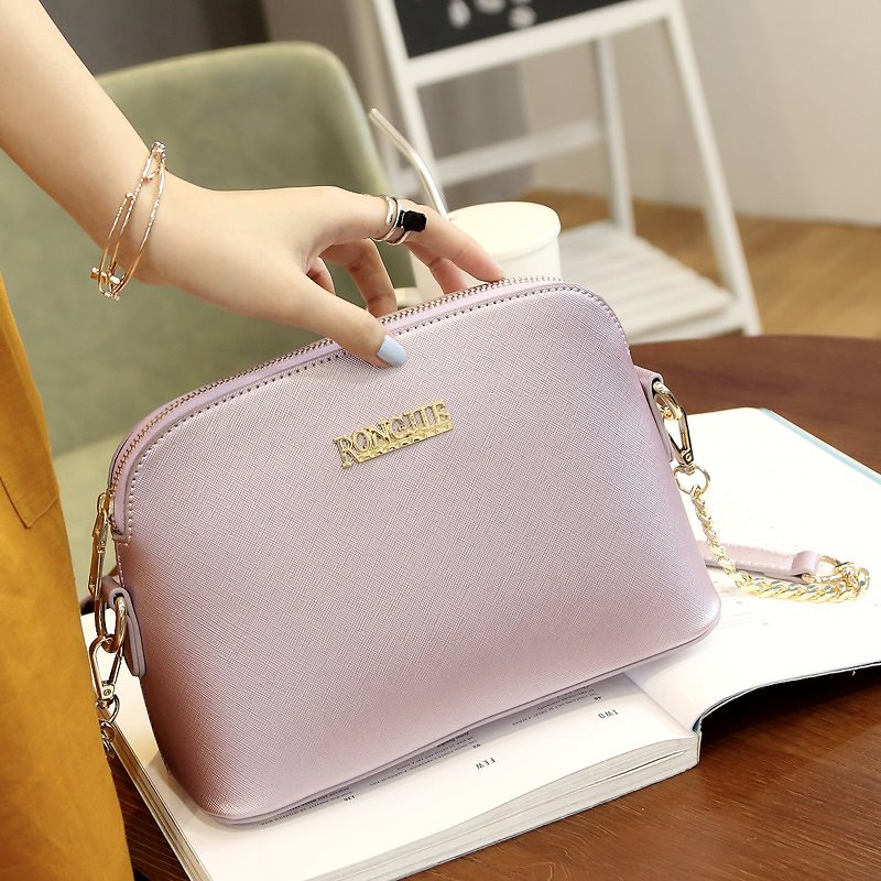 バッグ女性のシェルバッグ2020新しいシンプルな革女性のバッグ小さなクロスグレイン牛革ショルダーメッセンジャーチェーンバッグ