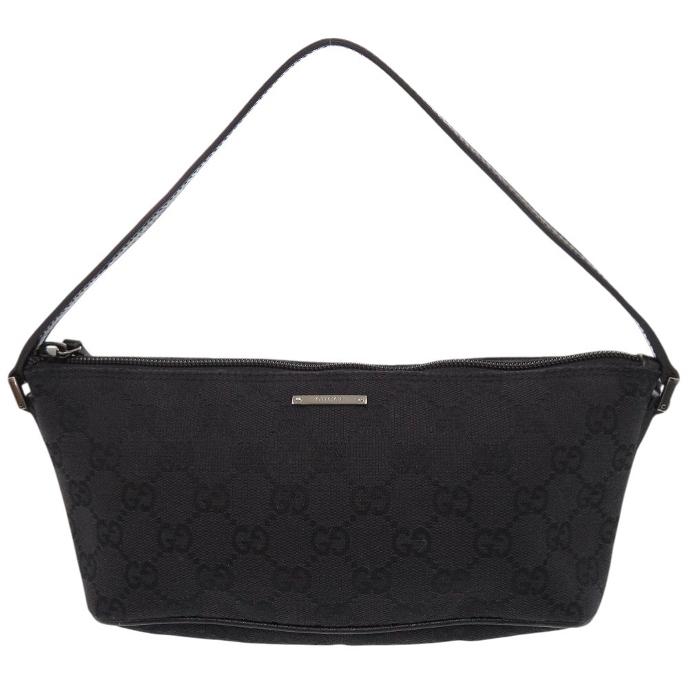 美品 アクセサリーポーチ 07198 ハンドバッグ GGキャンバス ブラック 0760【中古】 レディース