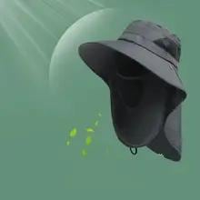 サンアウトドアつば広キャップ UPF50+ 日よけUVカット帽子 フェイスカバーとネックフラップ付き 釣り ハイキング 女性&男性用帽子