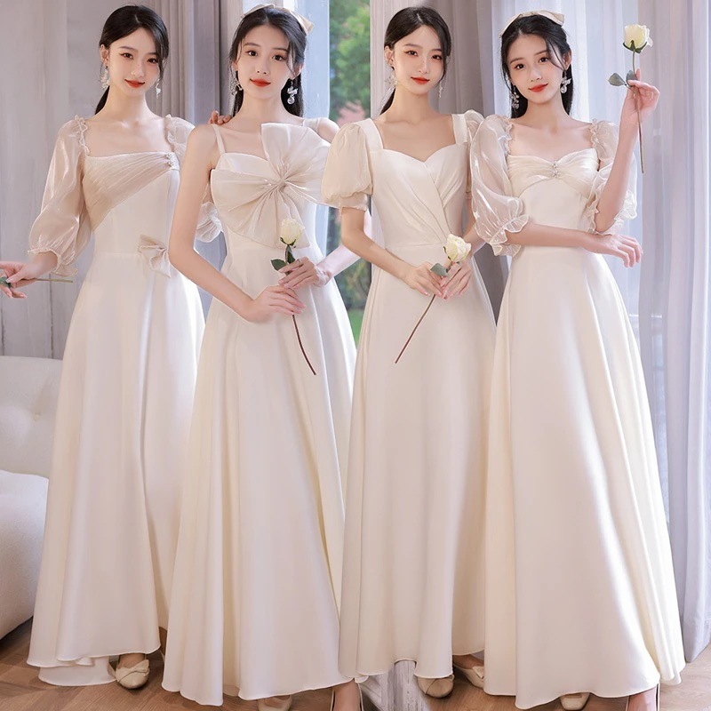 韓国かわいいレディースパーティードレス結婚式 お呼ばれワンピースドレス グレー ロングドレスlxc03