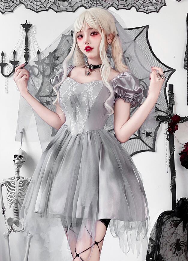 女性 ハロウィン コスプレ 衣装 鬼花嫁 吸血鬼 暗黒風 ドレス ゴシック風 コスプレ衣装 膝丈 ハロウィンドレス レディース コスチューム オペラ 演劇 舞台演出服 女性 コスプレ お化け