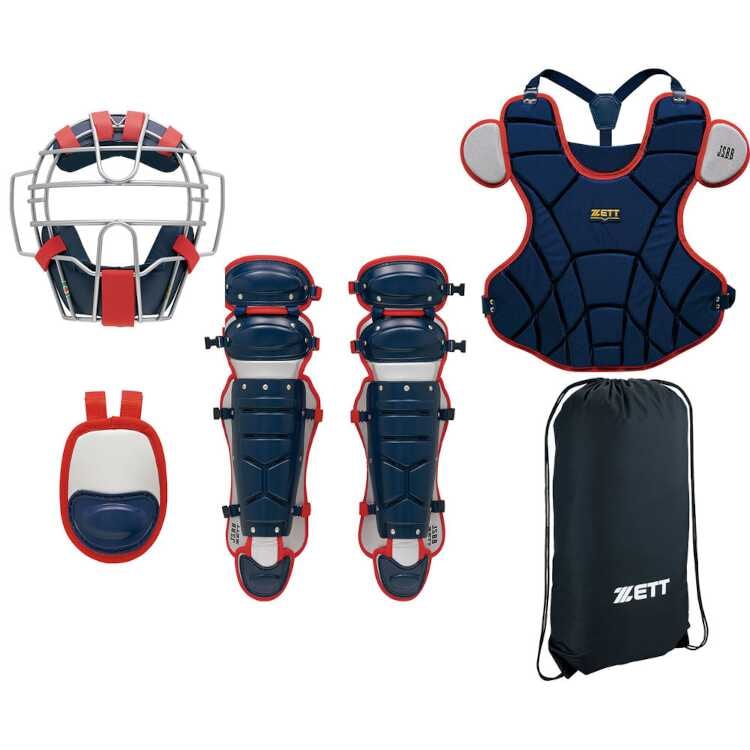一般軟式野球 キャッチャー防具4点セット（限定品） 専用ケース付 J.S.B.B公認 ネイビー×レッド #BL3332A-2964