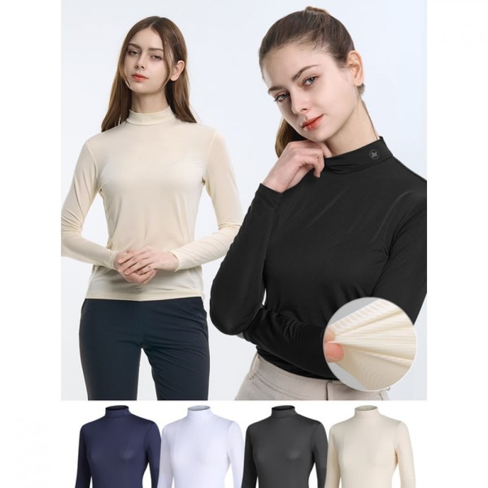 [簡単購入] 1+1 Tuela Summer Pop 女性用クールストライプハーフポーラーロングスリーブ T シャツ (W6OPST10)