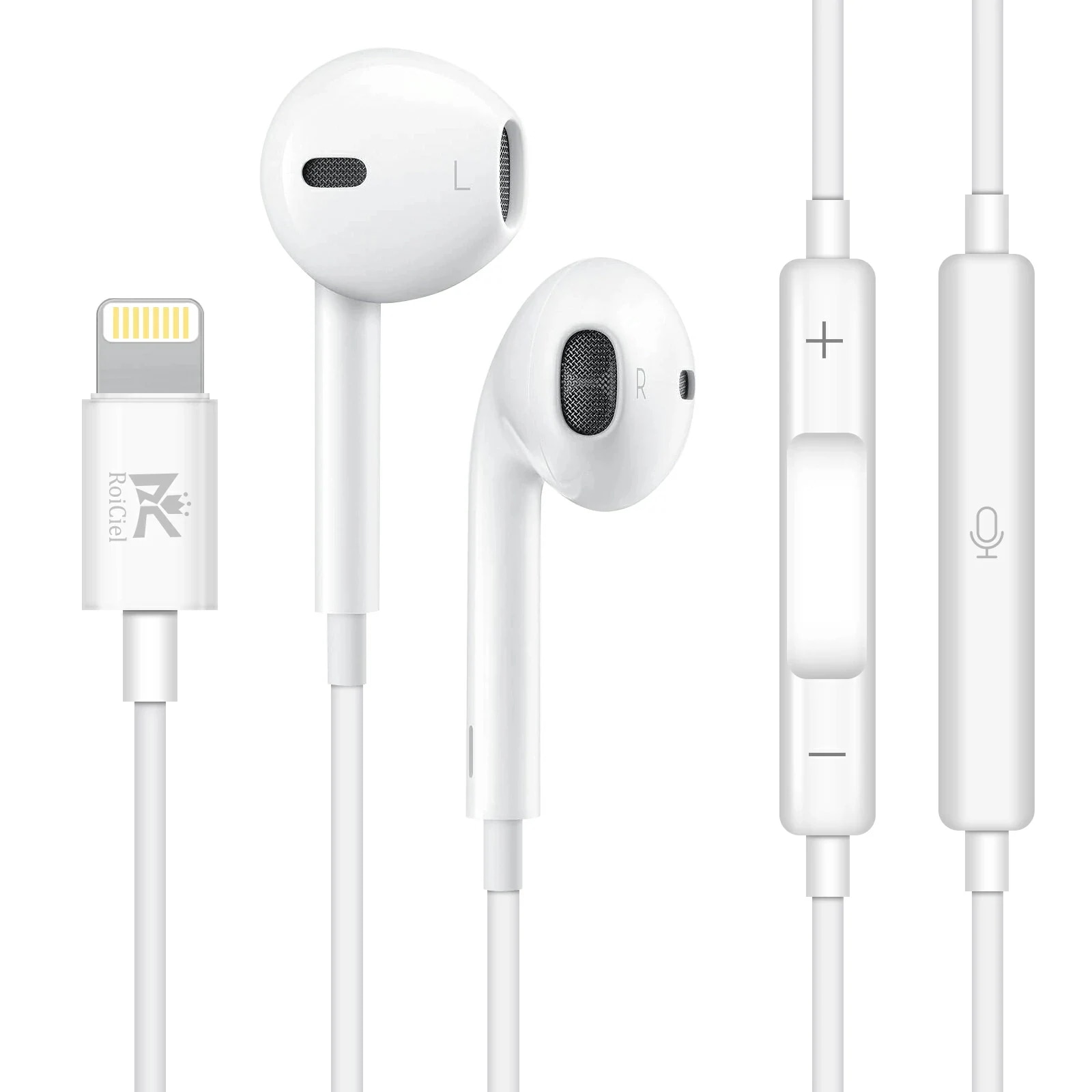 RoiCiel Lightningイヤホン ライトニングイヤホン iphoneイヤホン 音楽+通話+ワイヤーコントロール ライトニング端子ヘッドフォン