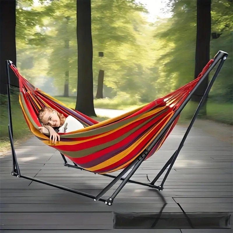 折りたたみハンモックチェアセット 屋内外兼用 ポータブルファブリックハンモックスタンド バルコニー/ガーデン/キャンプレジャーチェア 強力耐荷重で簡単設置 人気商品