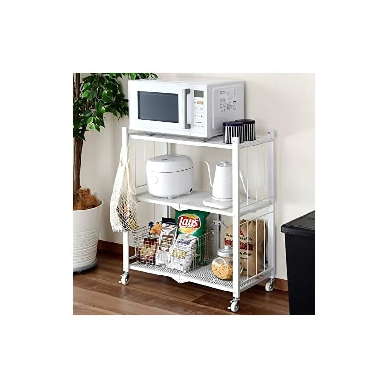 【即納】[山善] ラック (折りたたみ) すぐに使える (本体完成品/キャスターを付けるだけ) 全体耐荷重45 3段 幅71.5奥行37高さ86 棚 シェルフ ホワイト LIS-3(WH)