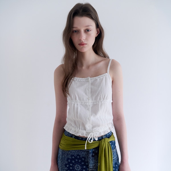 PINTUCK LACE CROP SLEEVELESS BLOUSE WHITE