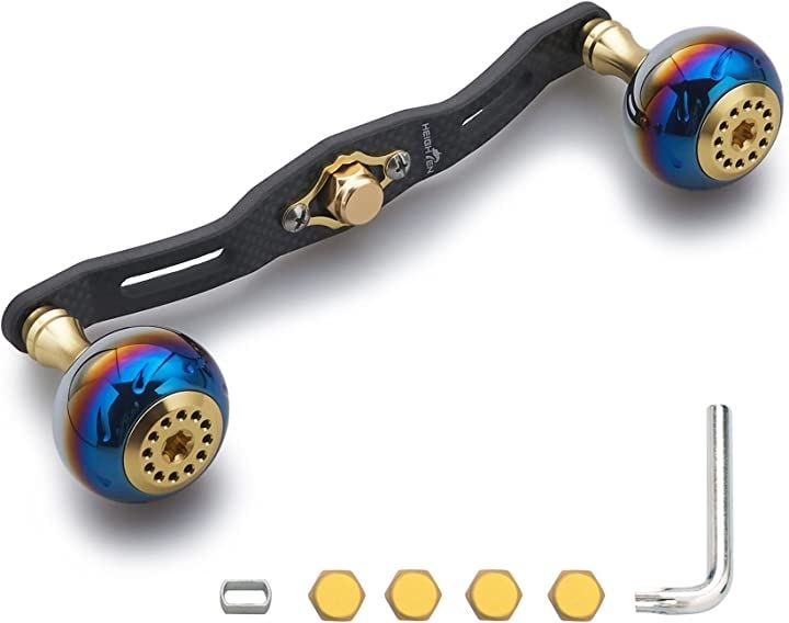 リール ハンドル カーボン 30mmノブ搭載 シマノ SHIMANO ダイワ DAIWA アブ Abu 通用 ベイトリール Aurora Series 361(ゴールド, 130mm)