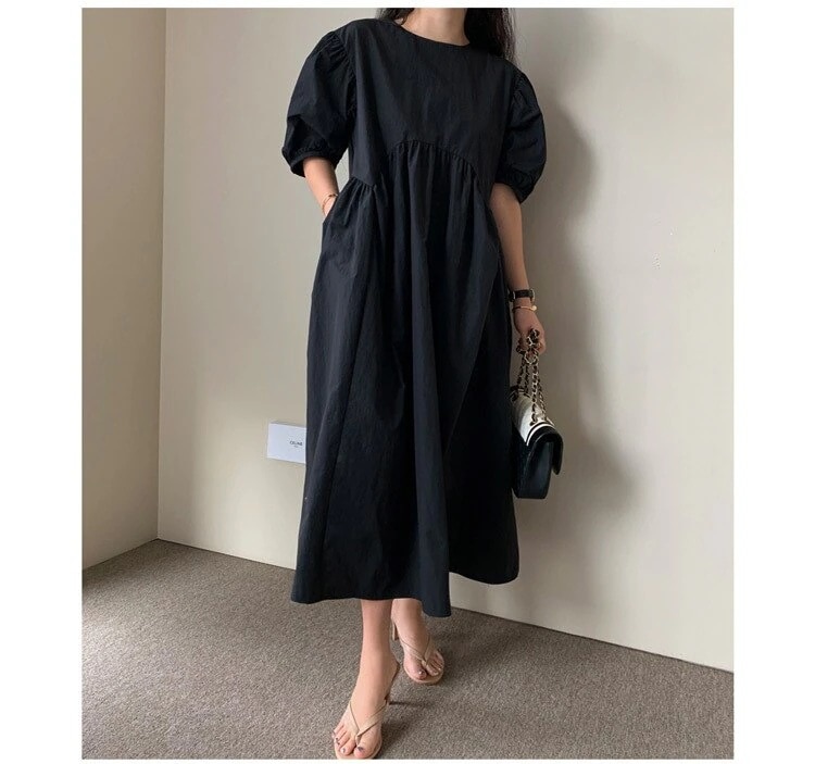 ワンピース ロング 7分袖 Uネック l 大人可愛い きれいめ カジュアル おしゃれ お洒落 かっこいい 大人女子 こなれ感 ラフ 無地 春 夏 秋 冬 オールシーズン 10代 20代 レディ