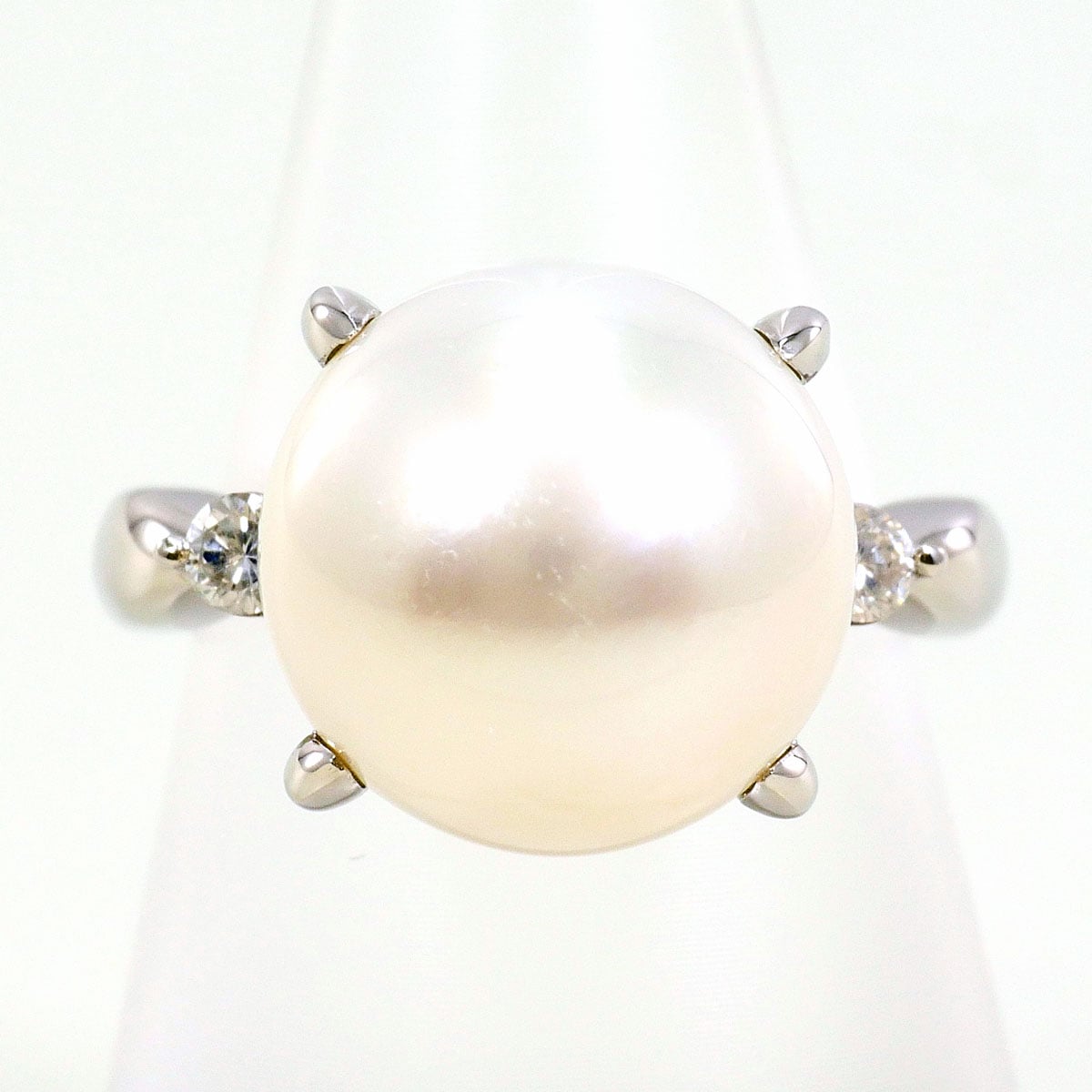 PT900 プラチナ リング・指輪 12号 南洋真珠 ダイヤモンド 0.14ct カード鑑別書 総重量約11.6g 中古