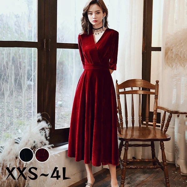 ドレス 大人 ピアノ 発表会 ミモレ丈ドレス 演奏会 演奏会用ドレス 赤 ピアノ発表会 結婚式 高校生 パーティードレス 演奏会ドレス 大きいサイズ 母親 コンクール イブニングドレス ミモレ丈 大き