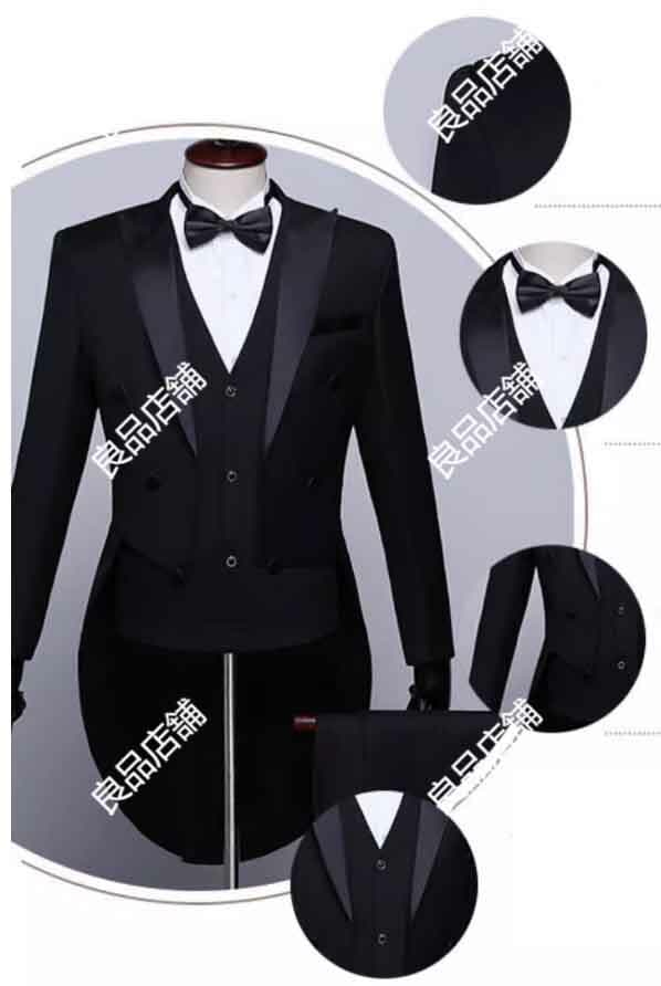 リピーター続出タキシードスーツ メンズ ハイエンド ネイビー 燕尾服スーツ 5点セット「ジャケット+ベスト+パンツ+蝶ネクタイ+カマーベルト」 二次会 ピアノ 花婿の介添え通勤 卒業式 舞台ステージ衣