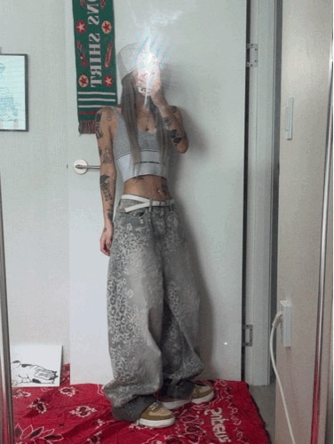 OOTJ レオパード グレー ワイド デニム