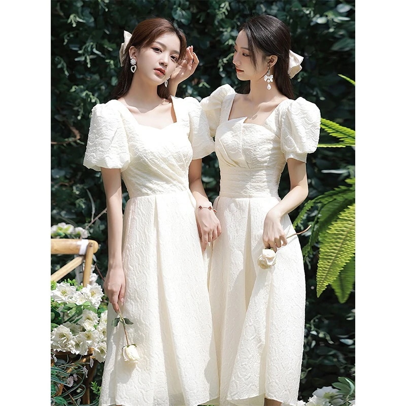 蝶結びパーティードレス 結婚式 お呼ばれバブル袖かわいいワンピースドレス4type lxc01