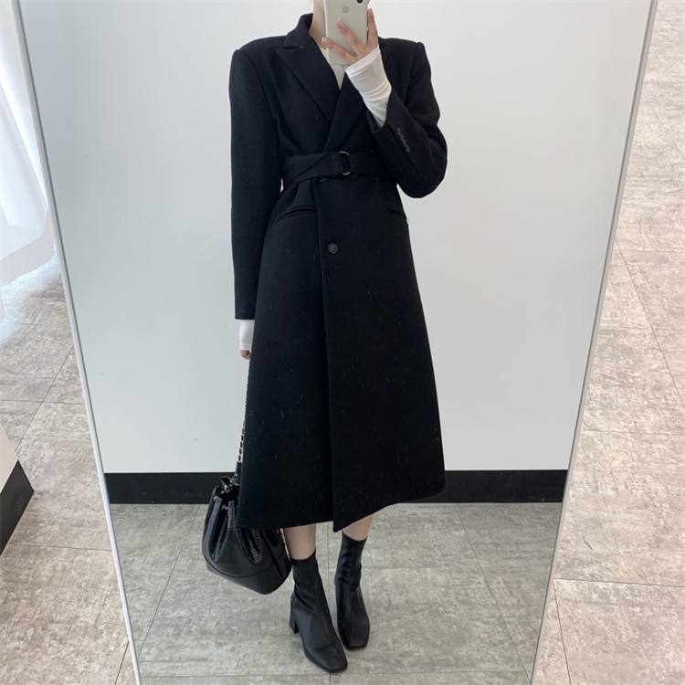 通勤する 気質 カシミヤ ウールコート チェスターコート レースアップ コート 中長セクション 4,844円