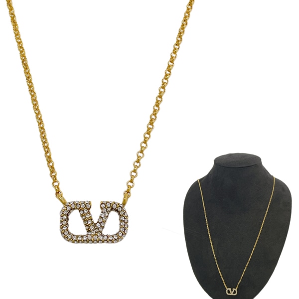 ネックレス 5W2J0Q37 YCW MH5 Vロゴ メタル クリスタル ゴールド アクセサリー VLOGO SIGNATURE STRASS